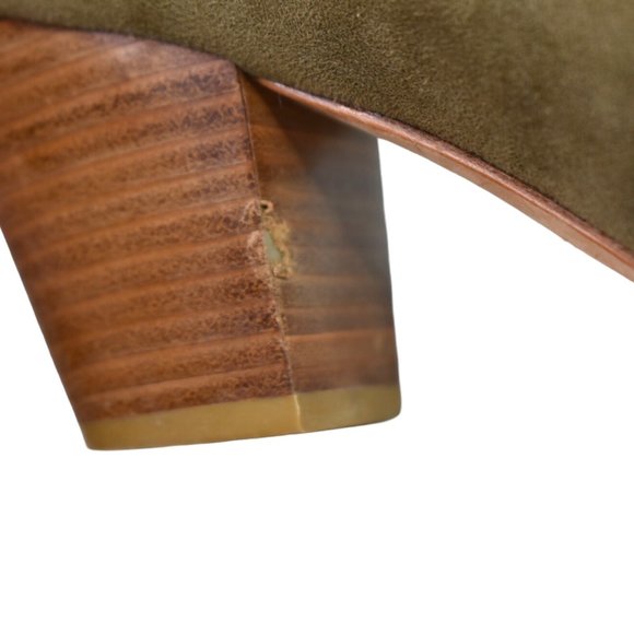 Anthropologie Heels 8.5 M Womens Scalloped Leather Open Toe Block Heel Taupe - Picture 7 of 12